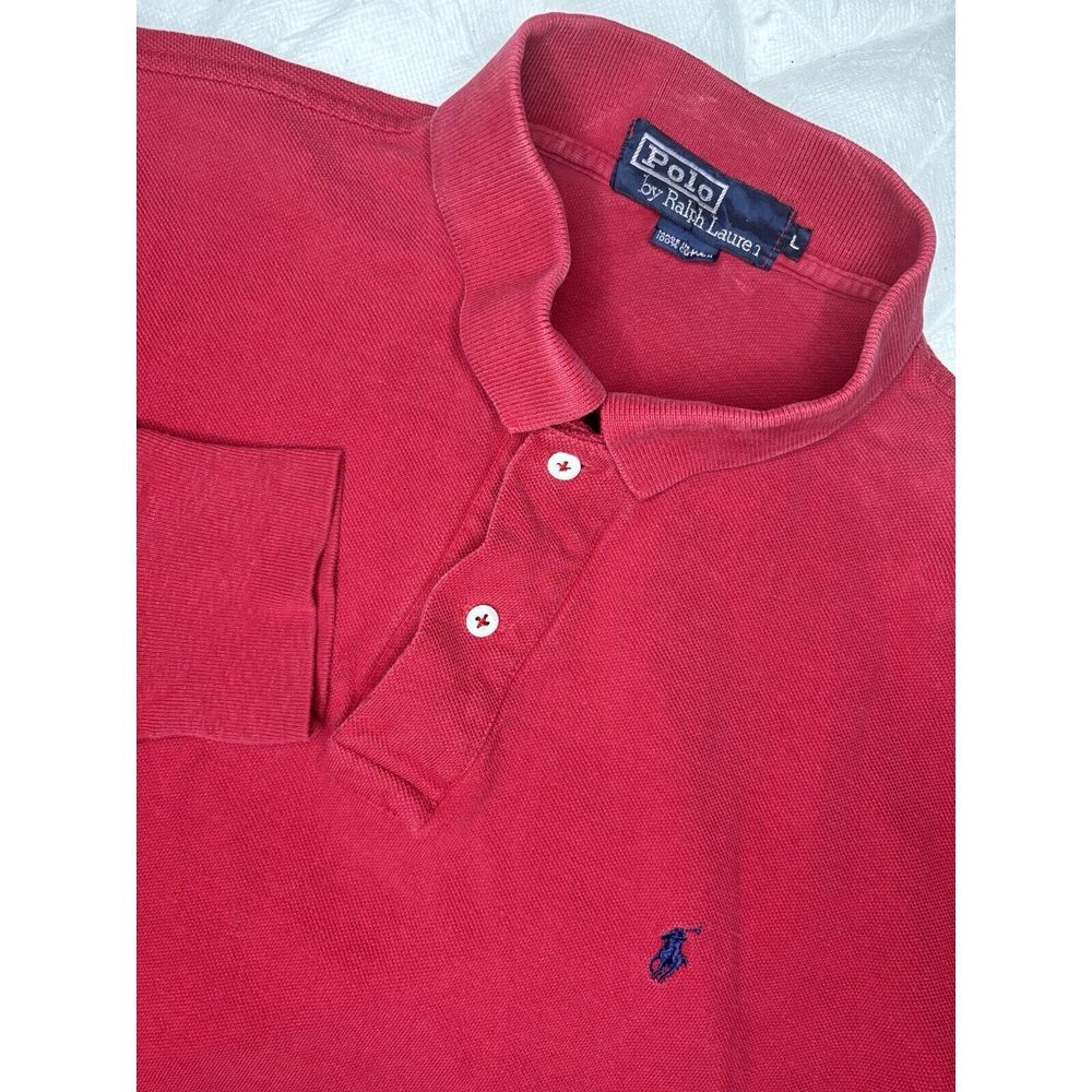 Vintage Polo by Ralph Lauren Long‎ Sleeve Rugby Polo Shirt Red Large Made in USA